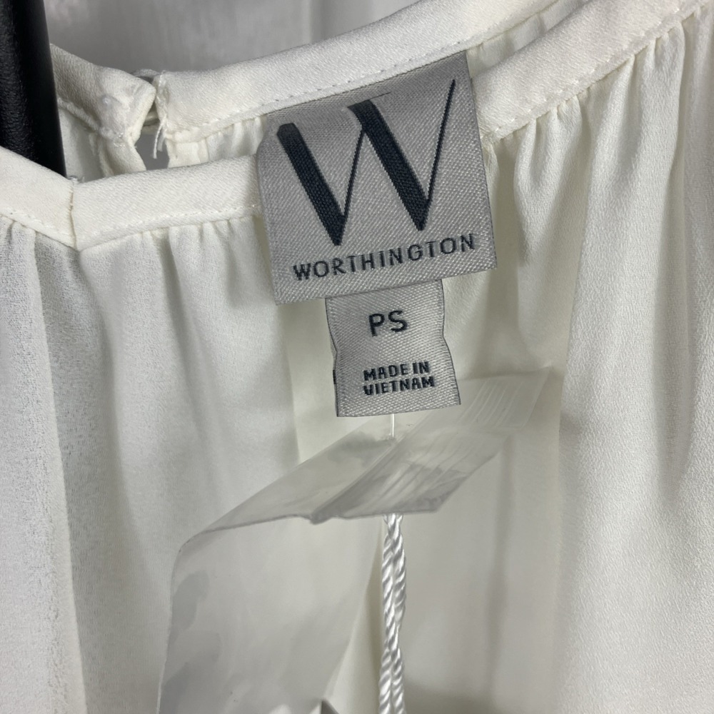 NWT Worthington PXS Dressy White Cami Sheer Button Back Career Party Top Blouse - Picture 3 of 6
